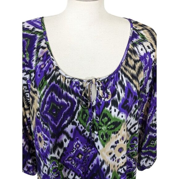 Notations Womens Plus Size 2X Blouse Peasant Key Hole Animal Floral Multicolor - Picture 2 of 6